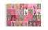 Checkered pattern with cactus illustrations on a pink and green background