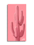 A paper print of a pink saguaro cactus on a pink background, with Jonah Ballards signature at the bottom.