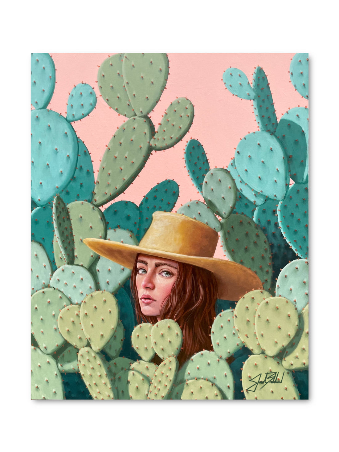 Mary pink acrylic portrait print by Jonah Ballard – surreal modern wall art