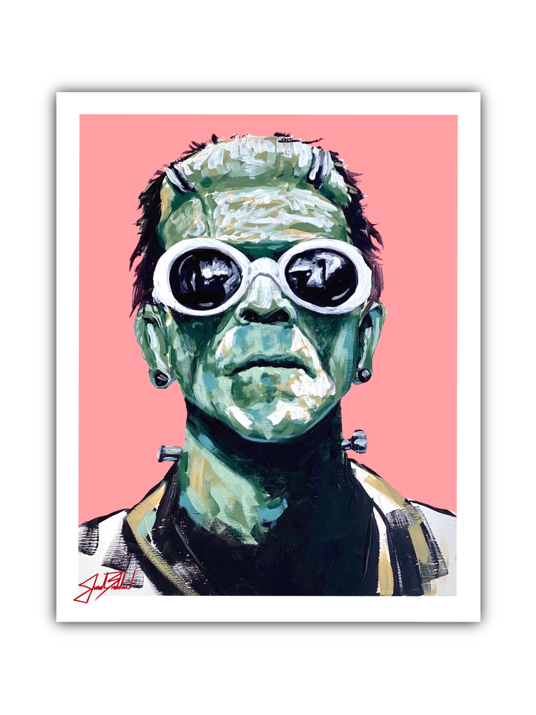 An artistic paper print portrayal of a character resembling Frankenstein&