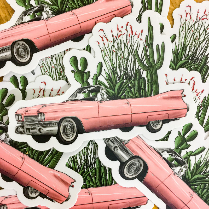 Pink Desert Cadillac Sticker