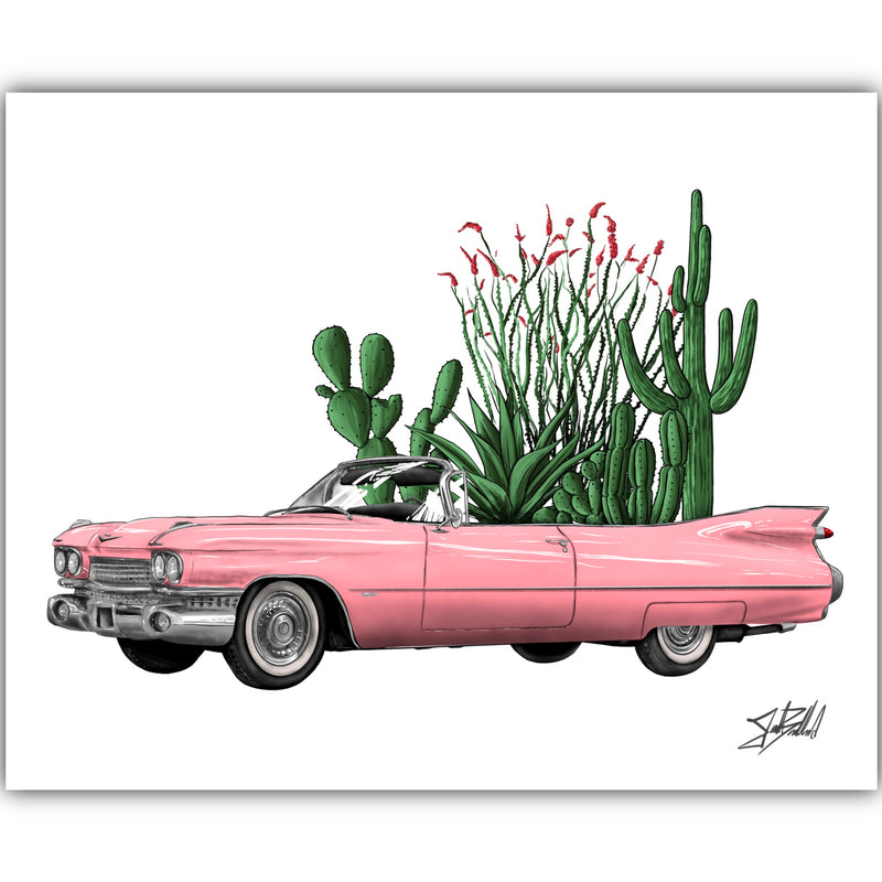 Pink Desert Cadillac Paper Print